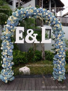 blue hydrangea flower arch 